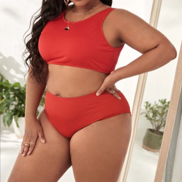 Red Ribbed Bikini Swimsuit – Plus – 2XL - Picture 3 of 4
